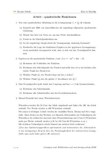 Mitternachtsformel bungen Und L sungen Koonys Schule